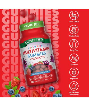 Nature's Truth Kids Multivitamin Gummies with Probiotics | 120 Count | Berry Punch Flavor | Vegetarian, Non-GMO & Gluten Free Supplement - Buy Online on GoSupps.com