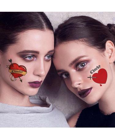 GOROMON Bride of Chucky 16 PCS Heart Tattoo Stickers | Halloween Temporary Tattoos for Men, Women, Kids | Fake Makeup Kit Party Favor Supplies - Buy Online on GoSupps.com