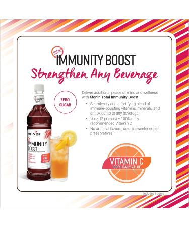 Monin - Total Immunity Boost, Immune Support Supplement, Liquid Blend of Vitamins, Minerals, & Antioxidants, Immune Boosting Vitamin C & D + Elderberry, For All Beverages, Low Calorie (1 Liter + Pump) Immunity Boost + Pump  - Buy Online on GoSupps.com