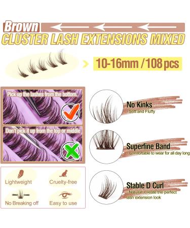 ALICE F13 DIY Lash Extension Kit - Cluster Lashes Strong Hold Bond - 10-16MM Fluffy D Curl Individual Lashes for Natural Look - Buy Online on GoSupps.com