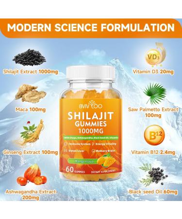 2 Packs Shilajit Gummies 1000mg Sugar Free - Shilajit Supplement for Men & Women - High in 85+ Trace Minerals & Fulvic Acid - Energy Brain Immunity - 120 Gummies Mango 2Pack - Buy Online on GoSupps.com