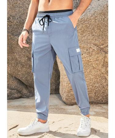 Elegancity Mens Cargo Jogger Trousers Work Pants Regular Fit Drawstring Sweatpants Sports Bottoms with Pockets - 32 A Sky Blue - Buy Online on GoSupps.com
