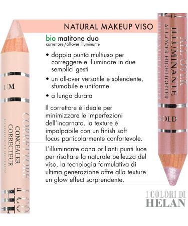 Helan I Colori di Helan - Organic 2in1 Rose Gold Pencil Blemish Corrector + Natural Face Highlighter Nourishing Soft Double-Edged Pencil with Vitamin E Long-Lasting Makeup - Buy Online on GoSupps.com