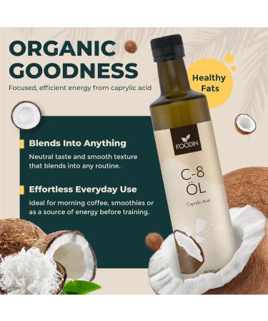 FOODIN MCT Oil C8 1000ml Coconut Oil Best for Ketogenic diet MCT Oil Ketones to drink 3x more ketones 100 C8 Coconut Oil liquid and unflavoured 2x500ml 2 x 500ml - Buy Online on GoSupps.com