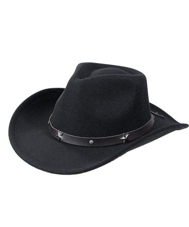 INOGIH Women Girls Western Cowboy Cowgirl Hat with Buckle Belt Felt Fedora Hat Black Medium