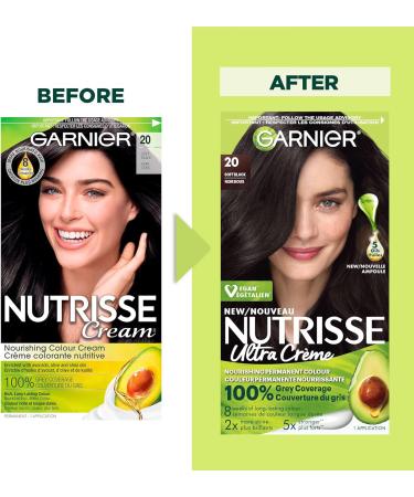 Garnier Nutrisse Ultra Cr me Permanent Hair Dye 100% Grey Coverage Vegan Formula Nourished Hair Long-Lasting Rich Colour 20 Soft Black 1 Application Packaging May Vary Regular Pack (Pack of 1) 20 Soft Black - Buy Online on GoSupps.com