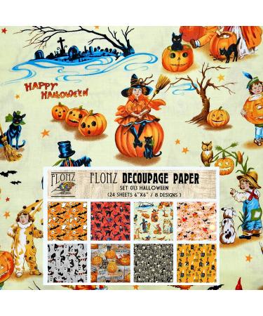 Decoupage Paper Pack (24 Sheets 6"x6") Vintage Halloween Patterns FLONZ Vintage Styled Paper for Decoupage, Craft and Scrapbooking Five - Buy Online on GoSupps.com