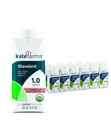 Kate Farms Adult Standard 1.0 Formula, Sole Source Nutrition, Meal-Replacement Shake or Supplemental Drink, Complete Vegan Protein Shake (Chocolate 1.0 cal/mL, Case of 12) Chocolate 1.0 cal/ml 11 Fl Oz (Pack of 12)