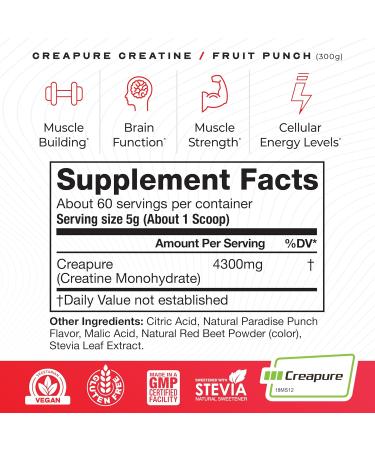Muscle Feast Creapure Creatine Monohydrate Powder Bundle Natural Fruit Punch 300g & Unflavored 300g Vegan Gluten-Free Keto-Friendly 60 Servings Each - Buy Online on GoSupps.com