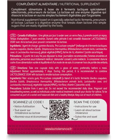 Lactol rance LACTOLERANCE 1/DAY | Lactase Precursor | 24-Hour Protection | 1 Capsule/Day | Lactic Acid Bacteria | Improves Lactose Digestion | All Levels of Intolerance (12 boxes (12 months)) - Buy Online on GoSupps.com