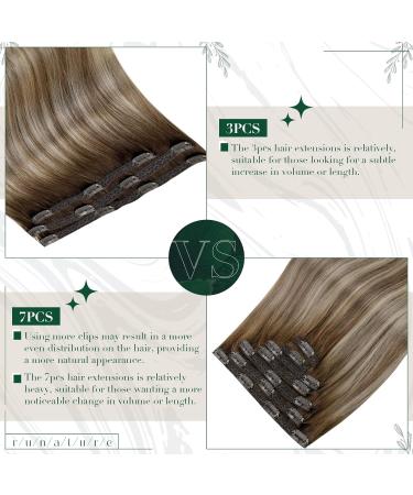 Runature Balayage Brown Real Hair Extensions - Clip-In Ombre Blonde 40cm | Invisible 3pcs 50g Human Hair Extensions #3/8/22 - Buy Online on GoSupps.com