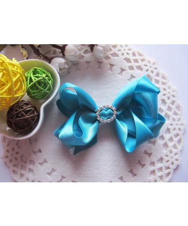 PrettyBoutique 4.5 Inches Girls Rhinestone Satin Hair Bow Alligator Clip (Teal) - Buy Online on GoSupps.com