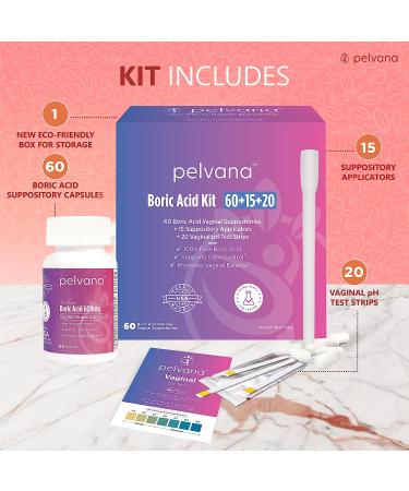 Pelvana Boric Acid Suppositories 95 Piece Kit for Vaginal pH Balance + Test Strips - Relief from Odor, Itching, Dryness & Discharge - Buy Online on GoSupps.com