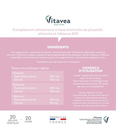 Vitavea - Organic Intensive Drainage - Food Supplement - Flat Stomach - Slimming - Drainer Elimination of Toxins - Chicory D - Buy Online on GoSupps.com