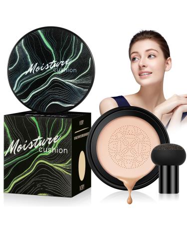 Mushroom head air cushion CC cream mushroom air cushion CC Cream Cushion Foundation Concealer Make Up for Face and Neck BB cream Cream Moisture-giving brightening uniform skin tone (green-natural)