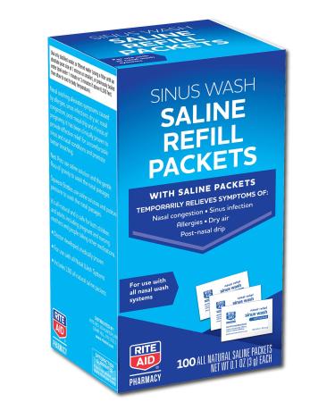 Rite Aid Sinus Wash Refill, Individually Wrapped Saline Packets - 100 Count | Sinus Rinse Refill for Neti Pots | Nasal Relief | Allergy Relief Saline Solution | Nasal Rinse | Sinus Relief Rinse Kit