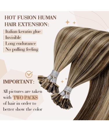 Hetto Real Hair Bonding Extensions - Remy Keratin Bonds Dark Brown & Red Blonde #4/27 45cm 50g 18 Inch - Premium Quality Hair Extensions - Buy Online on GoSupps.com