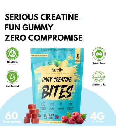 Nutrify Daily Creatine Gummies for Women and Men 4g Creatine Monohydrate per Serving for Muscle Growth & Recovery Sugar Free Low Calorie with Vitamin B12 for Energy Boost Natural Blue Raspberry - Buy Online on GoSupps.com
