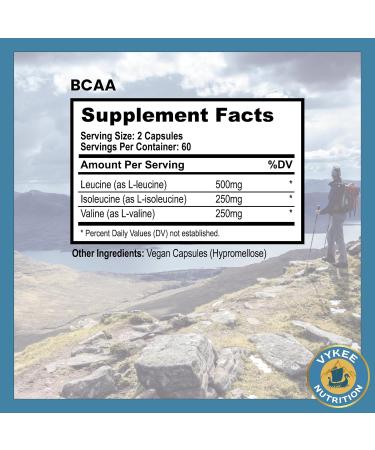 Vykee Nutrition BCAA Capsules 1000mg Branched-Chain Amino Acids (2:1:1 Ratio) for Muscle Recovery, Endurance & Protein Synthesis | Vegan, Non-GMO | 120 Capsules - Buy Online on GoSupps.com