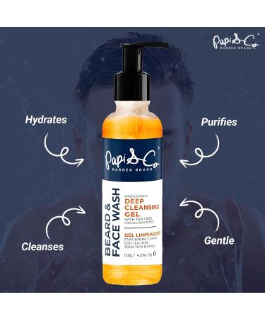 PAPI & CO. - Men's Beard & Face Wash - Deep Cleansing Gel Facial Cleanser - Hydrating Purifying Exfoliating Beard Wash - Moisturizing Conditioner for Itching Relief - Sulfate & Paraben- Free - 4.2 oz 4.2 Ounce (Pack of 1) - Buy Online on GoSupps.com