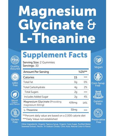 Lunakai USA Made Magnesium Glycinate Gummies with L-Theanine for Kids & Adults 420mg Magnesium Supplement for Calm Sleep & Stress Support 60ct 60 Count (Pack of 1) - Buy Online on GoSupps.com