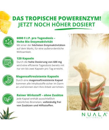 Bromelain 6000 F.I.P. - 120 Natural Capsules 600mg Each Gastric Juice Resistant No Additives - High Dose Supplement for Optimal Health - Buy Online on GoSupps.com