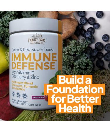 Country Farms Immune Defense Superfoods Drink Mix - Vitamin C & Black Elderberry - Hydration Support with Probiotics & Prebiotics - Berry Flavor - 40 Servings - Buy Online on GoSupps.com