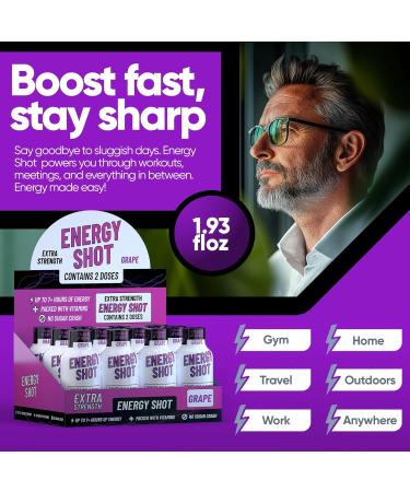 Grape Extra Strength Energy Shot 8 pk 260mg Natural Caffeine B12 B6 Energy & Focus Support 2 Servings Sugar Free Zero Calorie Green Tea B-Vitamins Electrolytes Vegan 1.93 fl oz - Buy Online on GoSupps.com