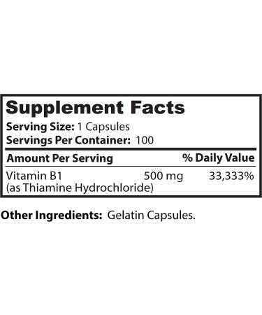 Dr. Clark Vitamin B1 500mg Supplement - 100 Capsules | High Potency Thiamine for Energy & Metabolism Support - Buy Online on GoSupps.com
