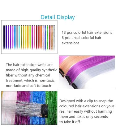 Airsmall 24-Piece Colored Hair Extension Clip Set | Real Hair Colorful Extensions for Women Girls & Children | Perfect for Halloween Party & Cosplay Gifts | 55x3 cm - Buy Online on GoSupps.com