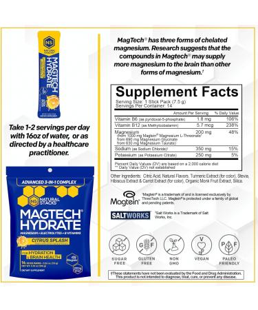 Magtech Magnesium Capsules + Hydration Powder Bundle - 3 Forms of Magnesium - Featuring Magtein L-Threonate - Brain Health & Hydration Support* - 74 Total Servings - Buy Online on GoSupps.com