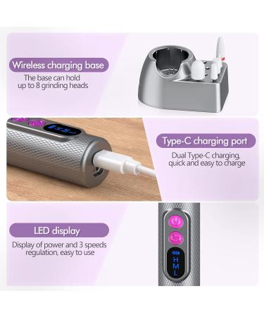 Professional Cordless Electric Nail Drill Kit | Efile for Acrylic & Gel Nails | Manicure Pedicure Tools | Home Salon Use - Gray - Buy Online on GoSupps.com