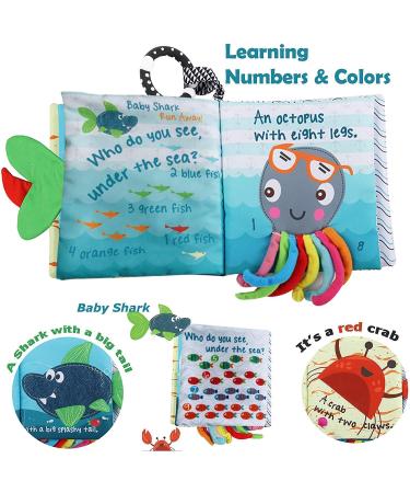 Fish Soft Cloth Book for Babies and Toddlers - Jungle Farm Animals Theme with Teether Ring and Rattle Toy - Buy Online on GoSupps.com