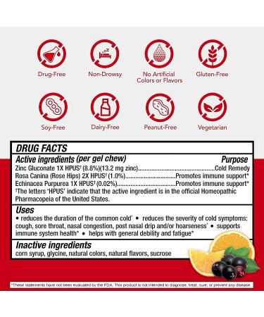Cold-EEZE Plus Defense Natural Citrus & Elderberry Zinc Chewable Gels - 25 Ct - Buy Online on GoSupps.com