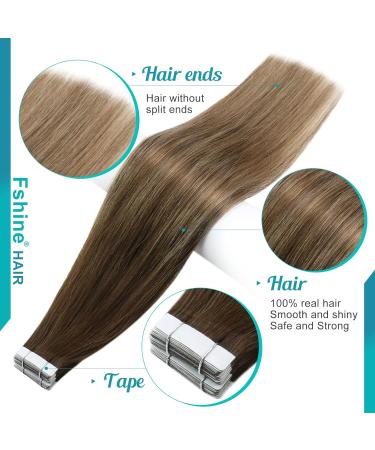 FSHINE Tape-In Hair Extensions | Real Dark Brown & Caramel Blonde Remy Hair | 30cm 20pcs #4/24/4 #4/27/4 | 30g - Buy Online on GoSupps.com