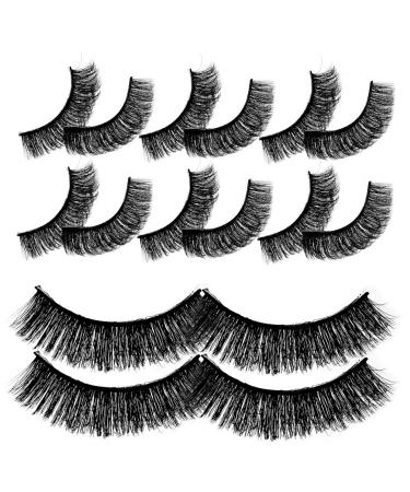 Housoutil Natural Women Lashes 10 Pairs Curly Fake eyelashes fiber 7d eyelashes European and American dense Russia Natural Strip Lashes