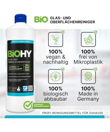 Biohy Glass & Surface Cleaner - Streak-Free Shine | 3 x 1L Concentrate for Windows & Kitchen | Effective Fat Solder & Lime Cleaner - Buy Online on GoSupps.com