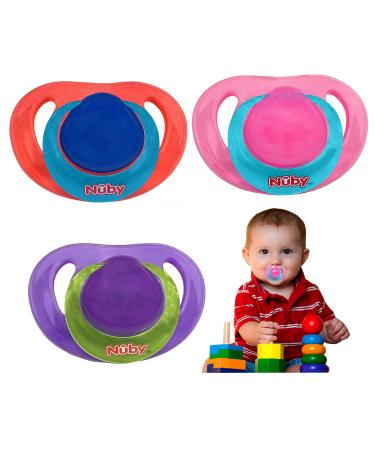 3 pieces of silicone pacifiers in pink violet and red non-toxic pacifier for unisex baby girl 0 6 months red blue green purple pink