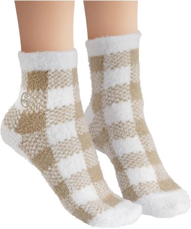 Earth Therapeutics Aloe Vera Socks - Infused with Aloe & Vitamin E for Dry Feet Cracked Heels - Tan Plaid (2 Pairs) - Best for Soft Skin & Moisturizing Care - Buy Online on GoSupps.com