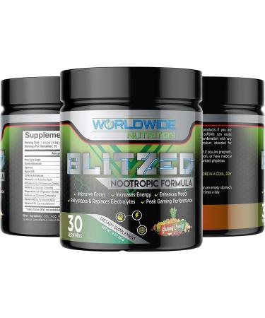 Worldwide Nutrition Blitzed Nootropic Formula - All-Natural Energy Drink Mix for Enhanced Focus & Memory - 30 Servings Gummy Candy Flavor - Buy Online on GoSupps.com