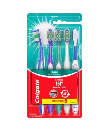 Colgate 360 Whole Mouth Clean Toothbrush Adult Medium Toothbrushes 5 Pack