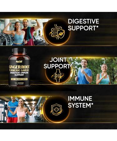 Ginger Supplements with Turmeric & Garlic - Immune & Digestive Support - 210 Capsules - 1000mg Ginger Capsules - Buy Online on GoSupps.com
