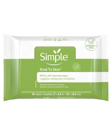 Simple Kind to Skin Cleansing Wipes Gentle and Effective Makeup Remover Micellar Free from color and dye artificial perfume and harsh chemicals 25 Wipes