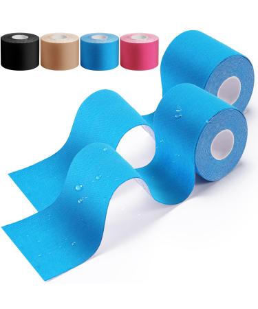 Honyao kinesiotapes 2 pieces kinesiology tape (5m 5cm) physio tape for shoulder back knees elbows and neck sports tape skin -friendly elastic & waterproof - blue blue + blue