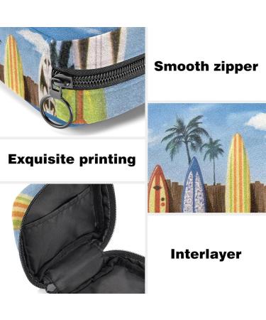 Menstruation Pad Bag with Zipper - Stylish Women's Napkin & Tampon Collection Bag (Beach Surfboard & Palm Trees Design) - Buy Online on GoSupps.com