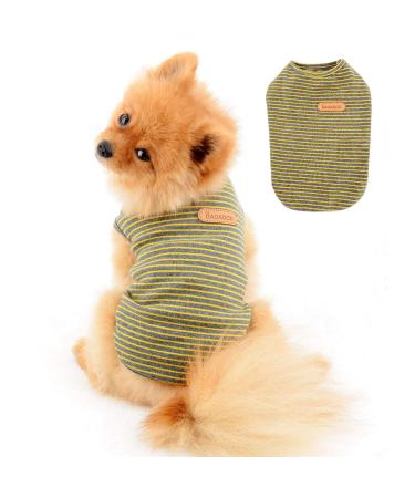 Paidful British little dog shirt striped cat vest top soft cotton t-shirt for boys pet-t-shirt summer puppy chihuahua yorkie clothing tank tops L: back length: 30cm/11.5 " Bust: 42cm/16.5 "yellow