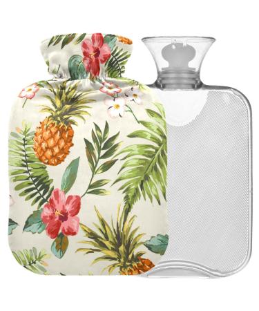 Naanle tropical flower pineapple bottle with reference transparent hot water bottle 2l large hot hot water bottle for bed hand feet warmer pain relief heat and cold therapy