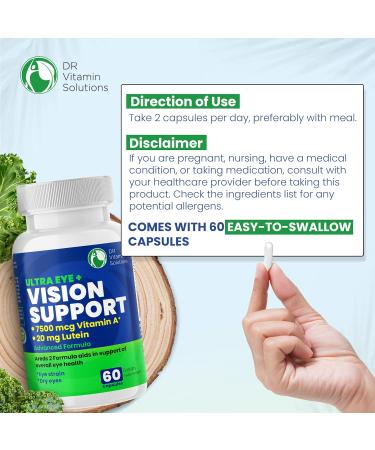 Vision Support Eye Vitamins for Macular Health | Supplements with Lutein Zinc Vitamin A & Bilberry | Areds 2 Formula for Red & Dry Eyes Sight Care (1 Bottle 60 Capsules) 60 Count (Pack of 1) - Buy Online on GoSupps.com