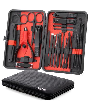 Manicure Set Pedicure Kit Nail Clippers Set Fingernails & Toenails Vibrissac Scissor 18 Pieces Best Care Grooming Tools for Man & Women Gift with Case (Red/Black_25 in 1)