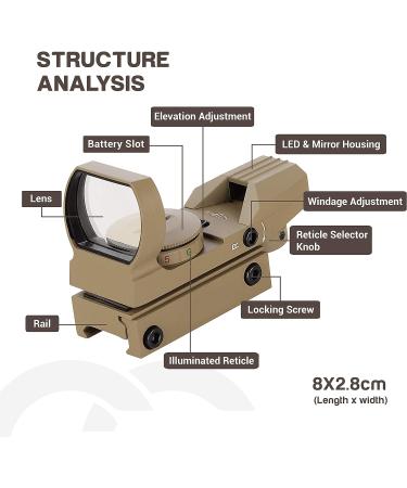 ESSLNB Red Green Dot Sight Reflex Scope | 4 Reticles | 20/22mm Rail Mounts | Waterproof & Shockproof | 5 Brightness Levels | Sand Color - Buy Online on GoSupps.com